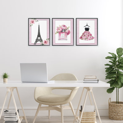 «Parisian Glam with Stripes», ensemble de 3 giclées encadrées, design par Christine Simpson Art