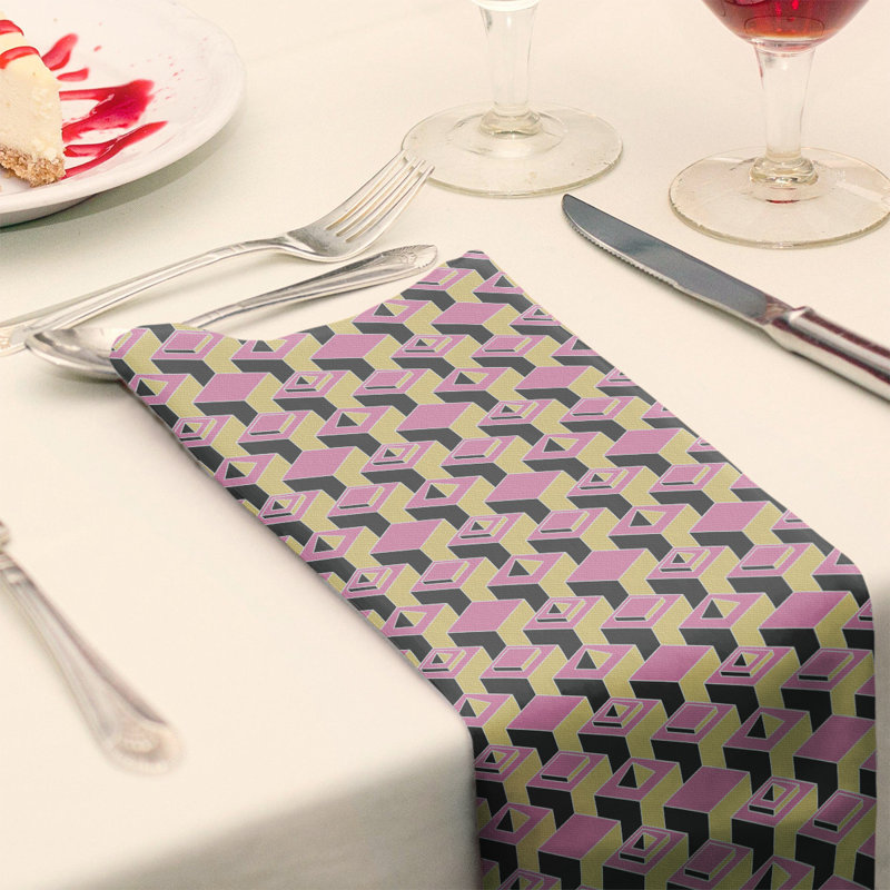 Serviette de table en coton à motif de gratte-ciels à deux couleurs, H 0,1 po x l 10 po x P 10 po, Rose/jaune