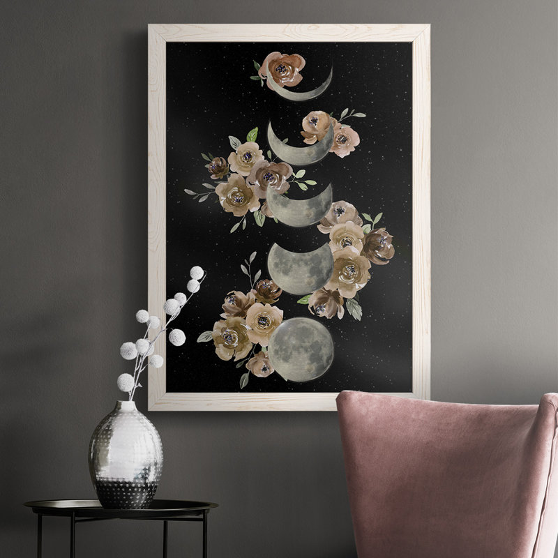 Bohemian Lunar Phases - Picture Frame Print on Canvas, White Framed, 37.5" H x 27.5" W x 1" D