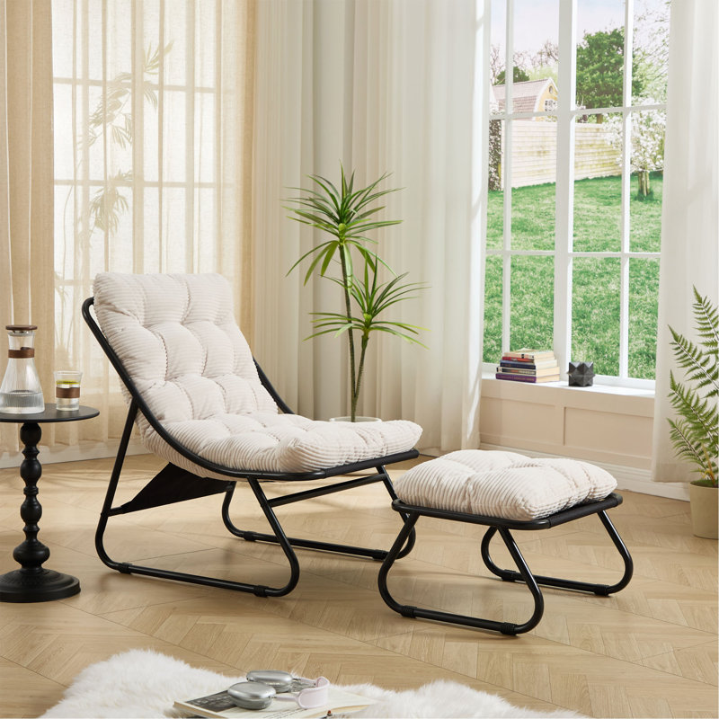 Chaise longue d'extérieur pour patio avec repose-pieds, fauteuil inclinable confortable avec coussin gonflable et repose-pieds