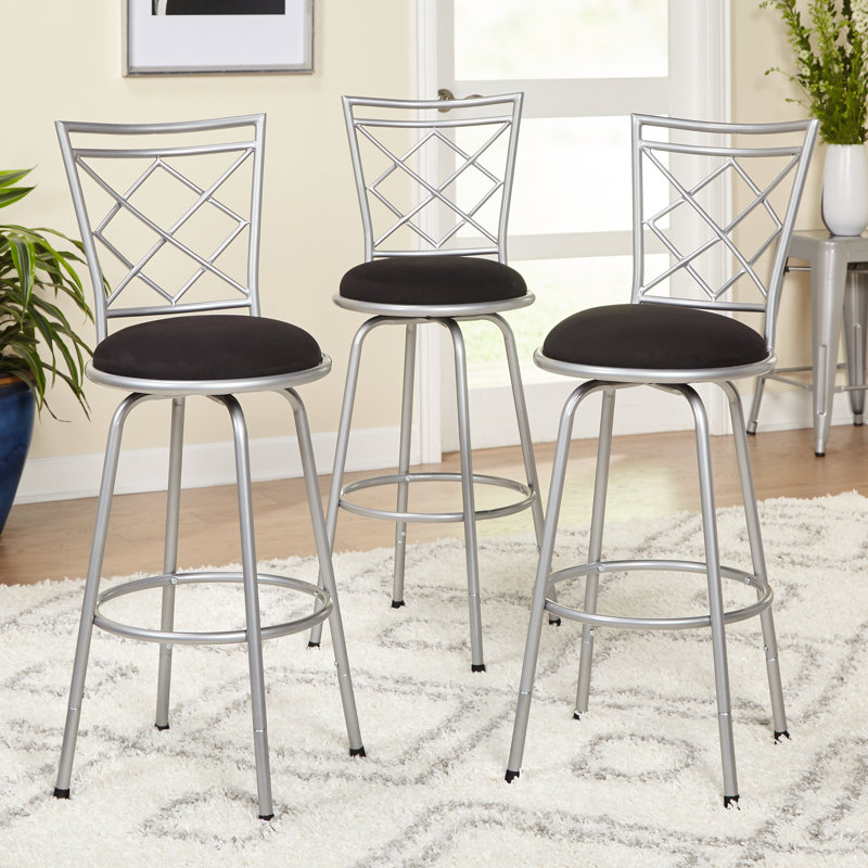 Lamoille Swivel Upholstered Adjustable Height Counter Stool with Metal Frame, Black, Silver