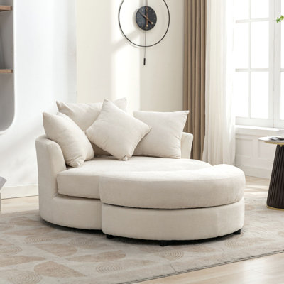 Orisfur. Fauteuil demi-tonneau pivotant à 360 ° avec repose-pieds de rangement et 4 coussins, fauteuil de loisirs moderne en chenille pour salon