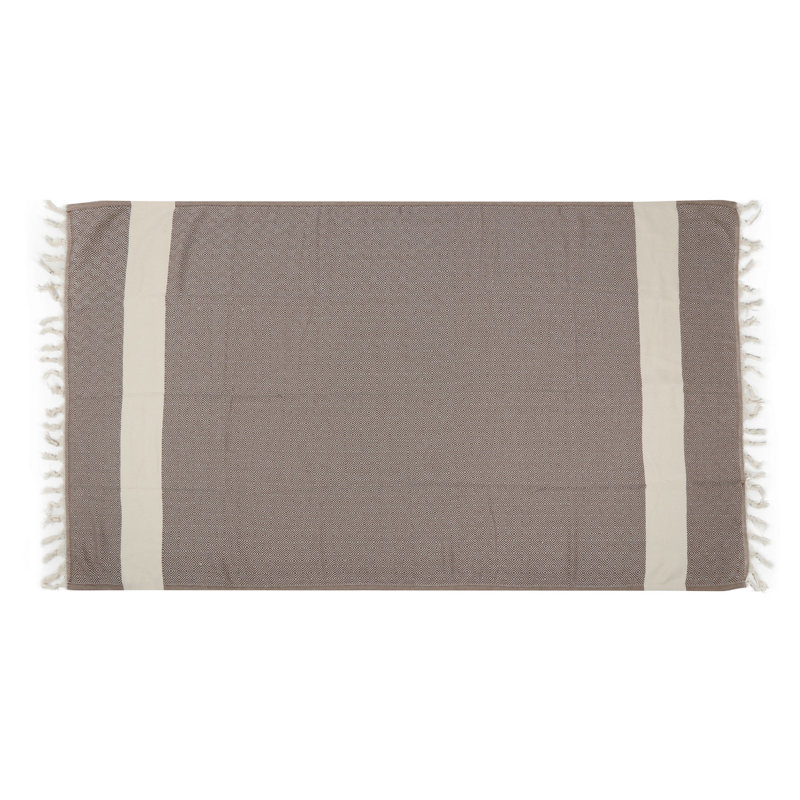 Serviette de plage 100% coton Halmstad, Brun / blanc