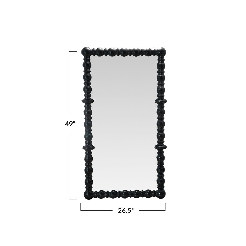 Scarlett Pine Wood Beaded Dowel Wall Mirror, Black, 49" x 26.5"