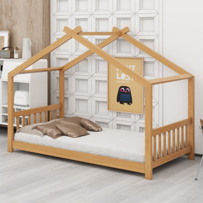 Lit plateforme House avec tête et pied de lit, toit