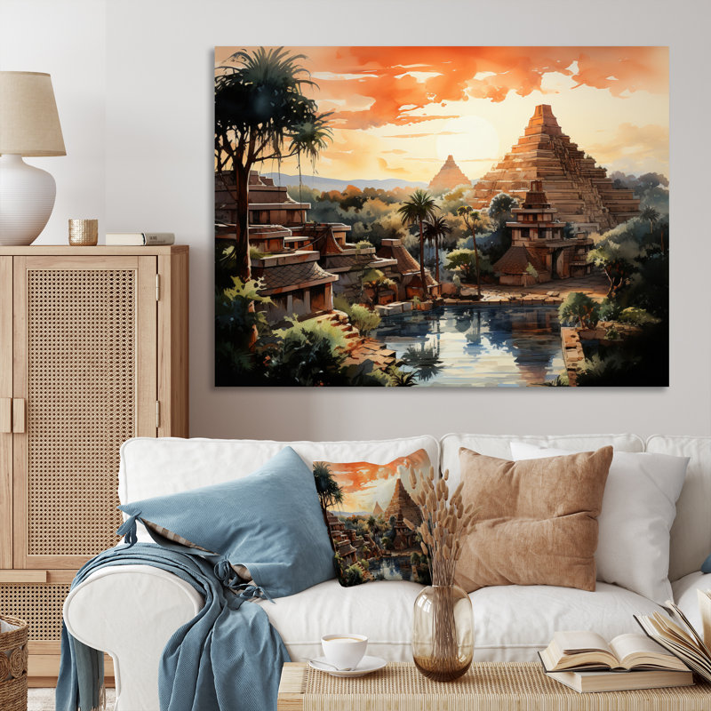 «Teotihuacan Sunrise Impressionism II», art mural Mexique, Toile tendue, H 30 po x l 40 po x P 1,5 po