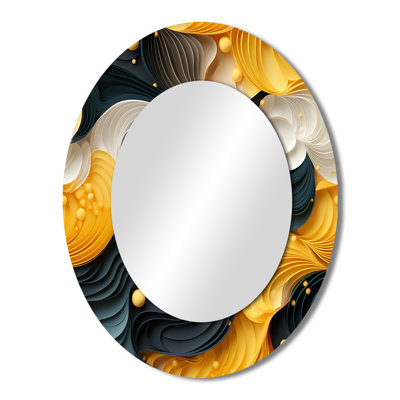 Yellow And Black Midcentury Waves Fusion - Yellow Oval Wall Mirror Decor