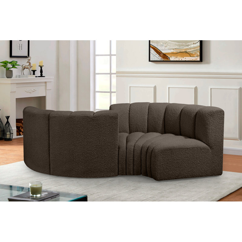 Iyra Upholstered Curved Sectional Reversible, Brown Boucle Fabric