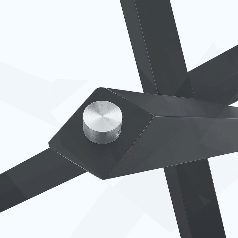 Table ronde moderne et minimaliste en verre: 31 pouces de diamètre, support en métal noir en forme de X, élégant et pratique.