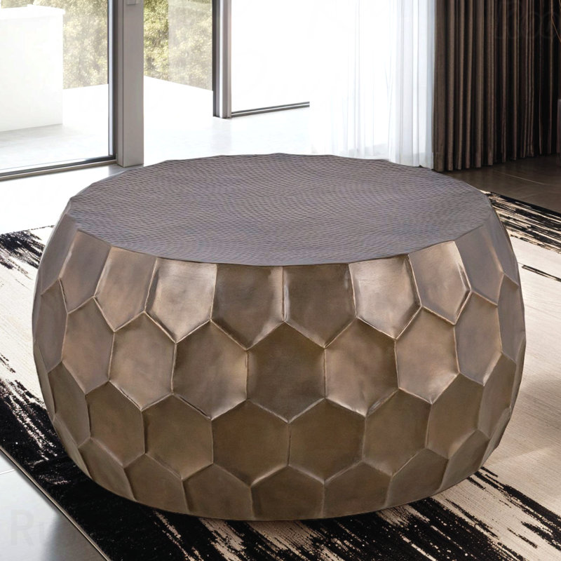 32" Hand-Hammered Hexagonal Round Coffee Table (Antique Bronze), Gold