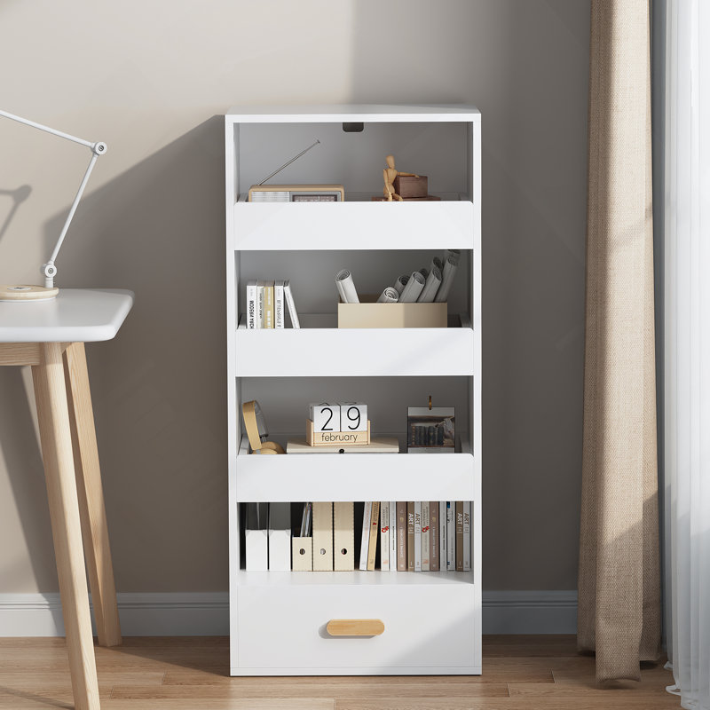 Bibliothèque autoportante à 4 niveaux avec 3 tiroirs coulissants et 1 tiroir inférieur