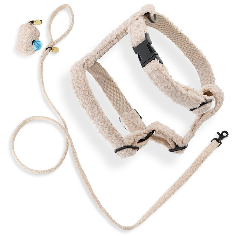 Ensemble de promenade à harnais et laisse réglable Teddy Bouclé, Beige, Small