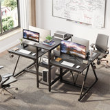 2-Person Gaming Table, Dual Computer Table With Monitor Stand And 2-Tier CPU Holder, 2 Headphone Hooks, Cup Holder