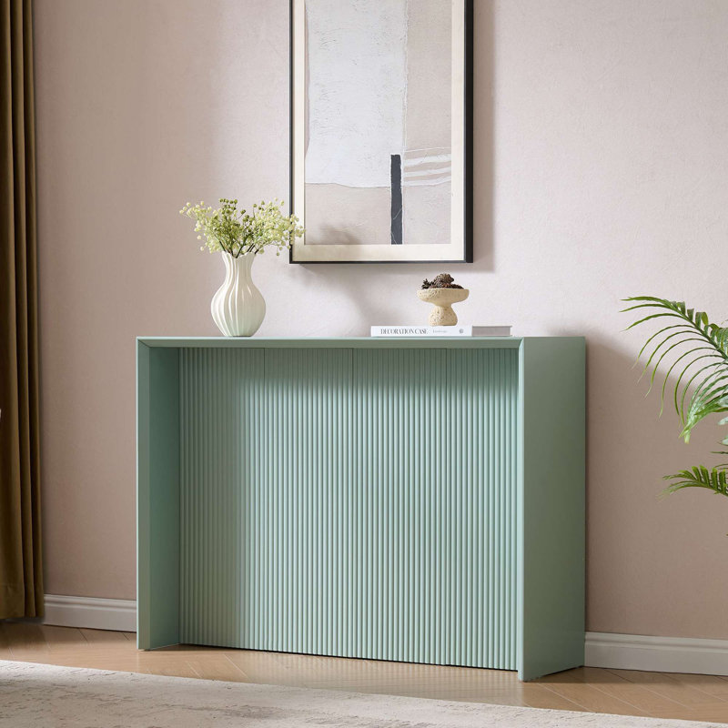 Console rectangulaire en bois avec panneau ondulé sculpté, table d'entrée ou de canapé moderne pour le salon ou le couloir