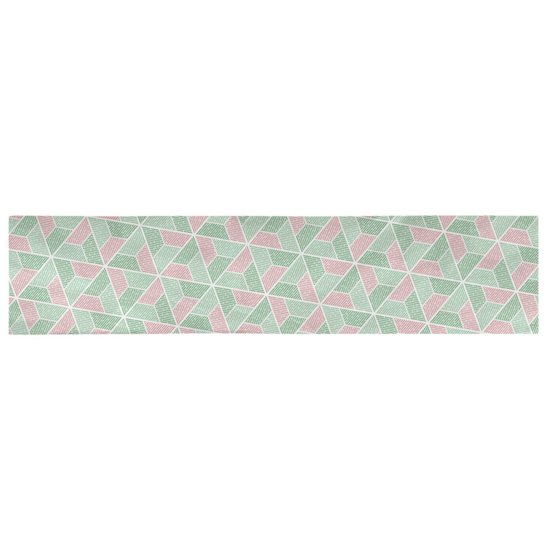 Chemin de table Avicia, 72 po x 16 po, Vert et rose, Coton