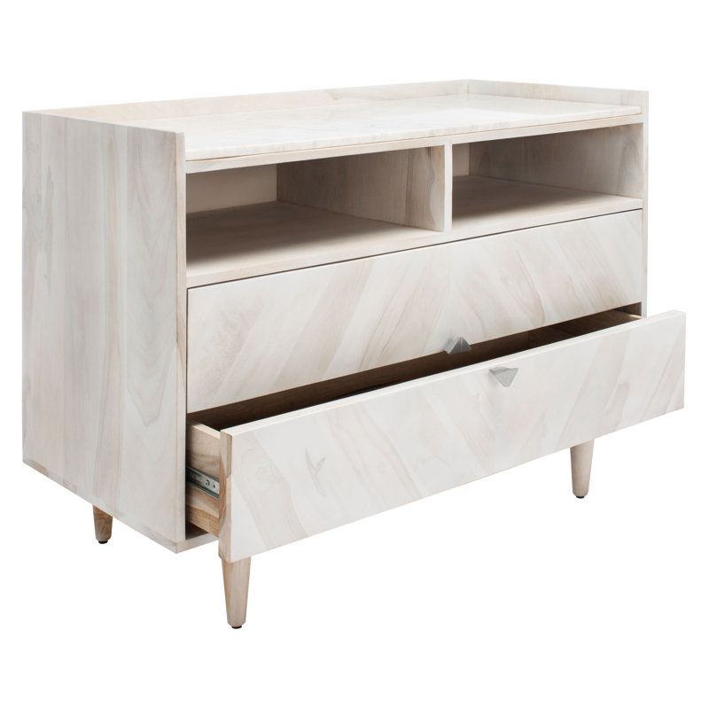 Lola-Mae 39.3'' W Solid Wood Nightstand, Cream/White