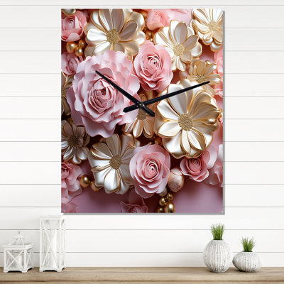 Tender Light Pink Liquid Flower Art - Abstract Shapes Modern Wall Clock