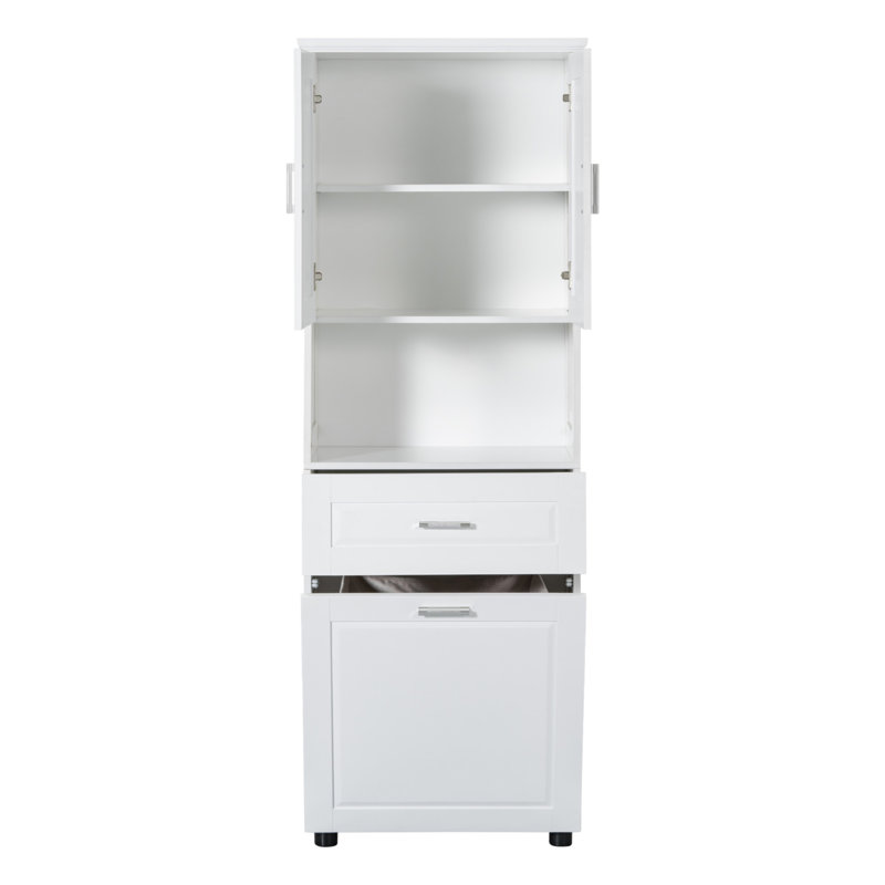 Grande armoire de salle de bain avec panier à linge, grand espace de rangement, panier inclinable et armoire supérieure pour la vie organisée