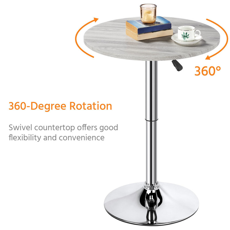 Balwinder Round Wood Metal Outdoor Bar Table , 60cm cm W 60cm cm D, Grey, Steel