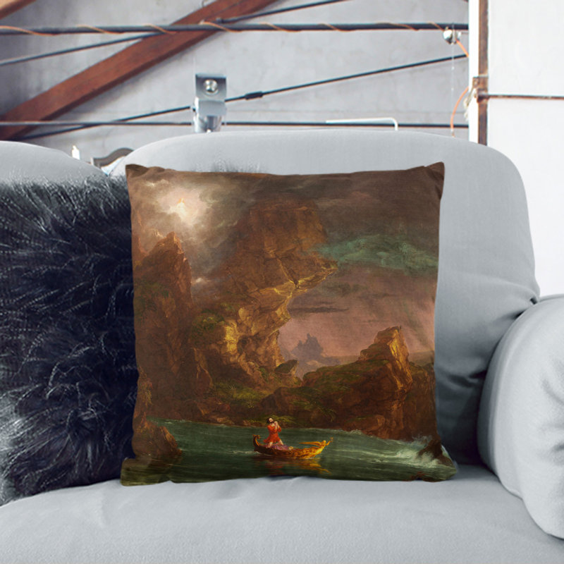 The Voyage of Life Manhood Scatter Cushion with Filling, 40cm H x 40cm W x 15cm D, Stone