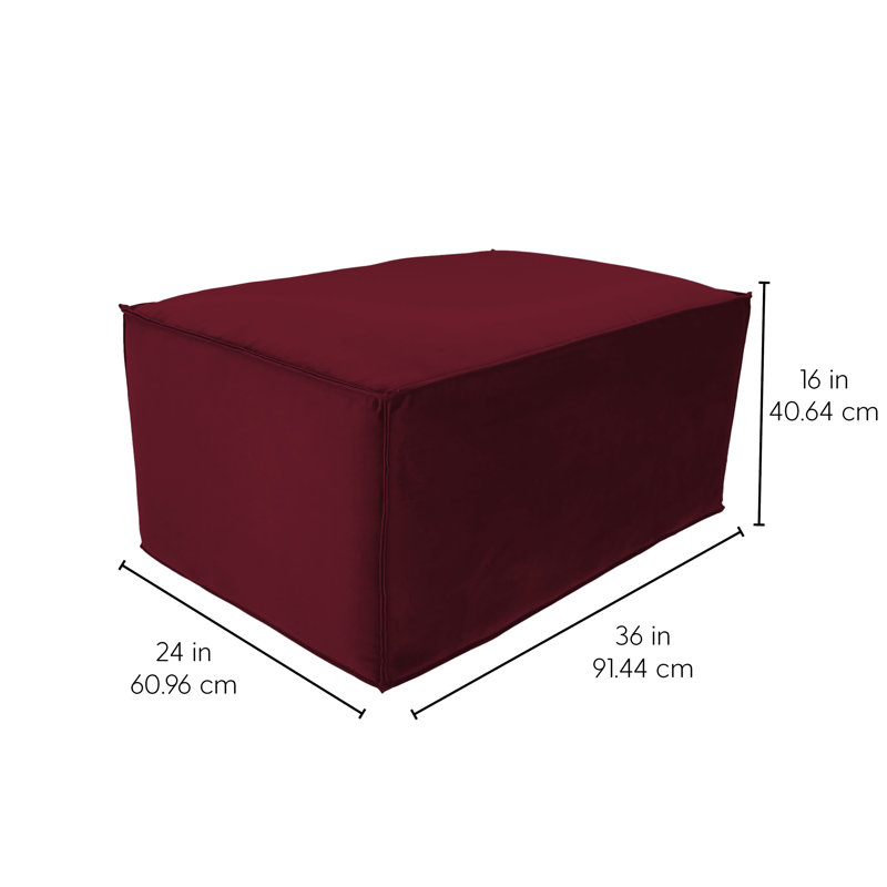 Repose-pieds rectangulaire en microfibre et vinyle rembourré 36 po x 24 po, H 16 po, Bordeaux