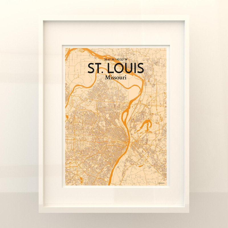 St. Louis City Map, impression, H 20 po x l 16 po, Orange / or pâle