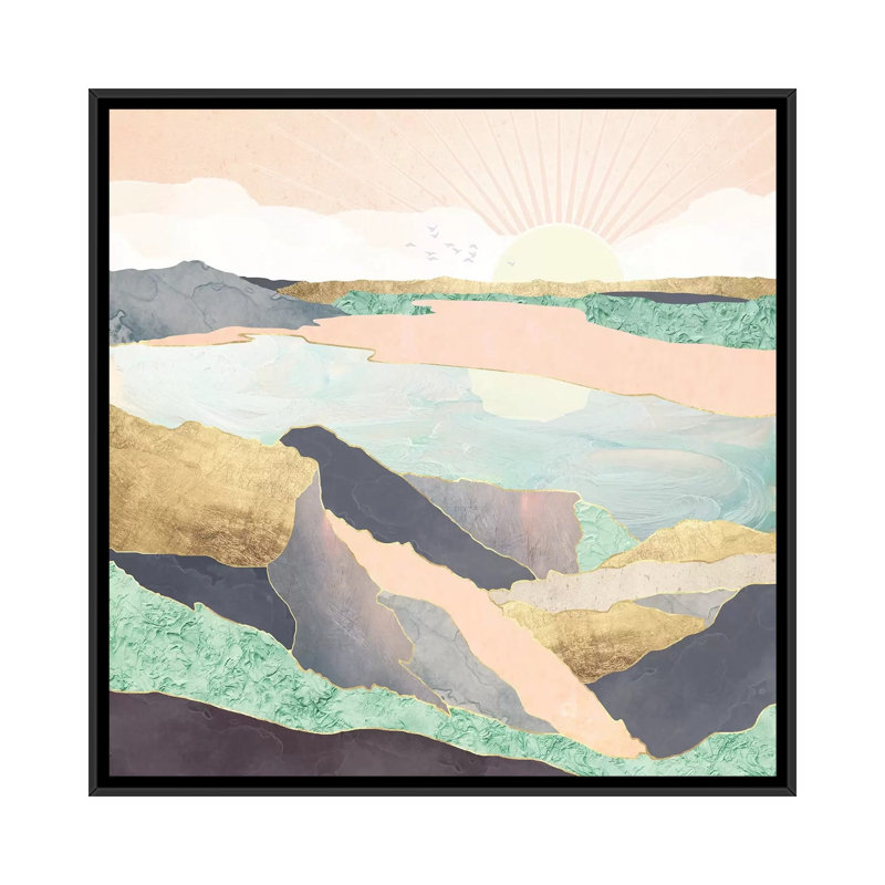 Sunrise Beach - impression d'art graphique, Pas de tapis, H 26 po x l 26 po x P 1,5 po, Toile avec cadre noir