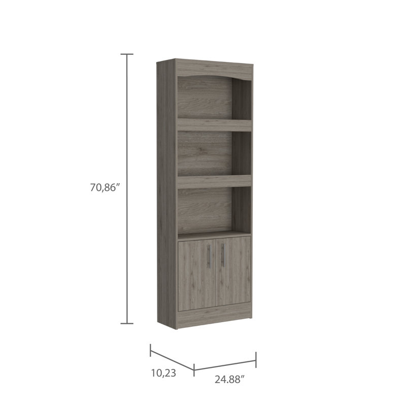Bibliothèque, quincaillerie en métal, trois tablettes, armoire à deux portes - gris clair, Gris