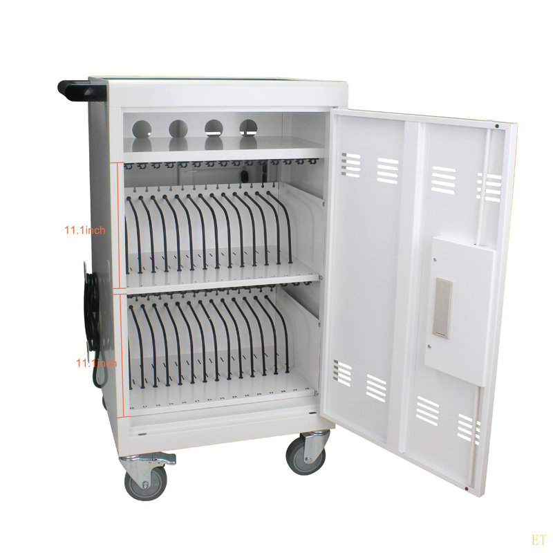 Mobile Charging Cart And Cabinet For Tablets Laptops 30-Device With Combination Lock, Antique White