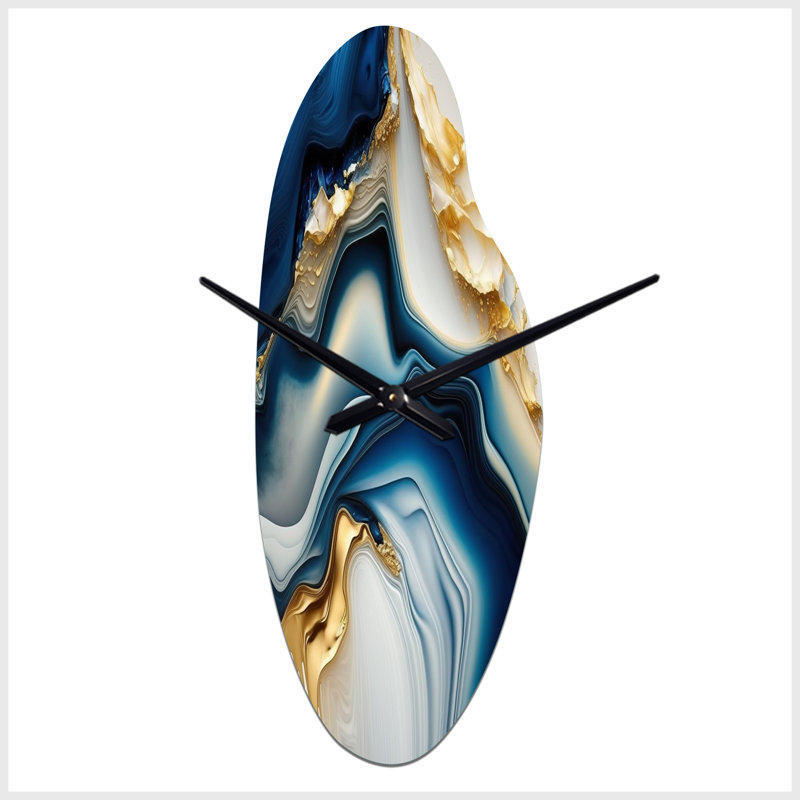 Horloge murale abstraite en métal doré et bleu II - horloge murale asymétrique, Moyenne