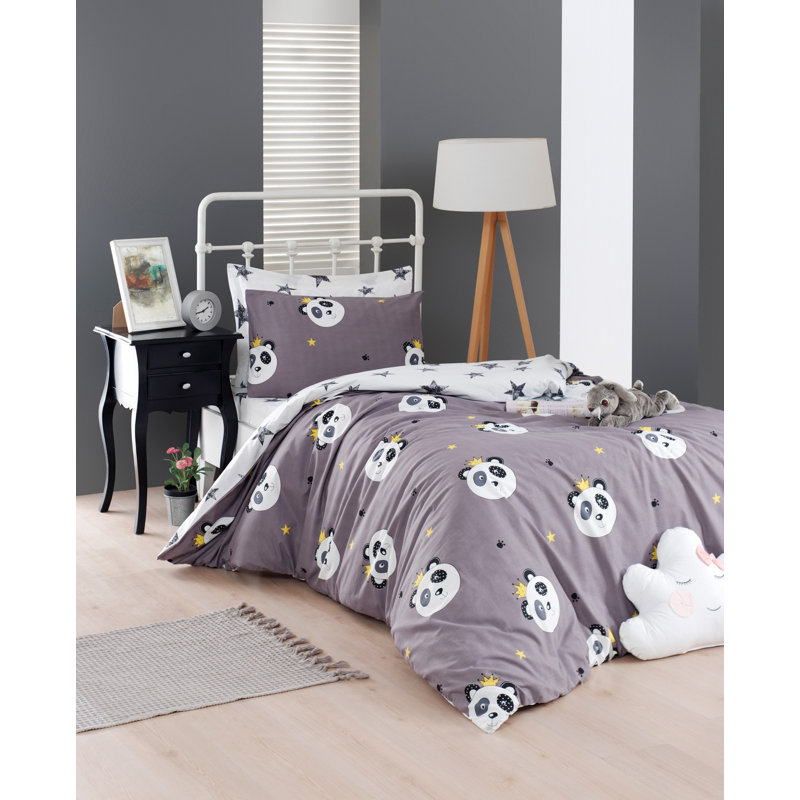 Ensemble de housse de couette 100% coton mauve / blanc / jaune / noir, Housse de couette simple + 1 taie d'oreiller 31 po