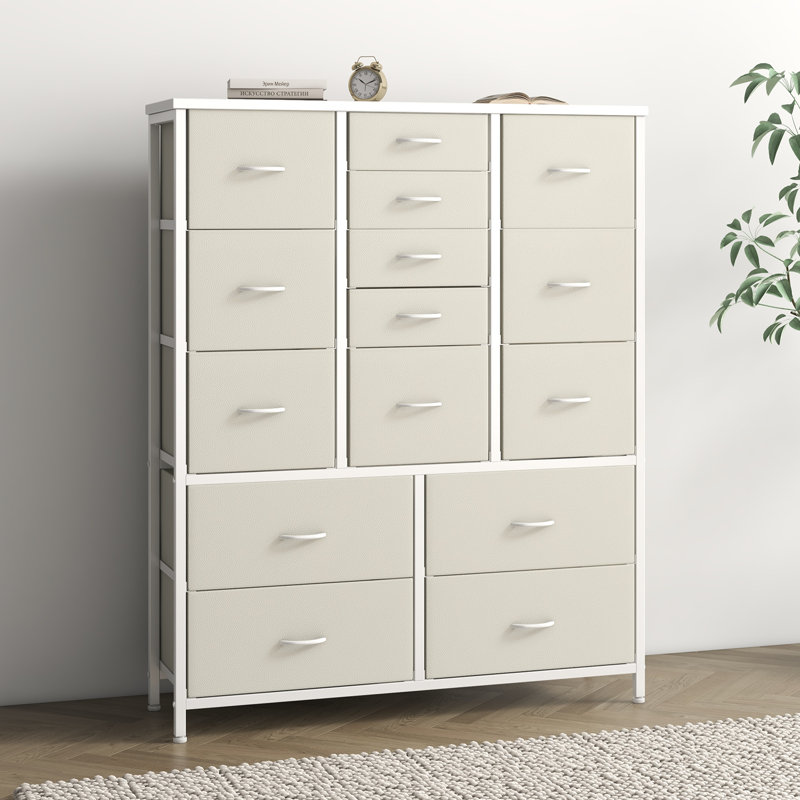 Commode de rangement blanche en tissu à 15 tiroirs avec armoire de rangement pour plancher et plafond