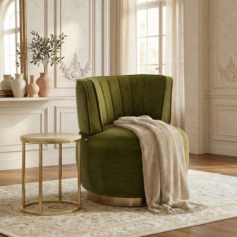 Fauteuil d'appoint en velours pivotant confortable, Green