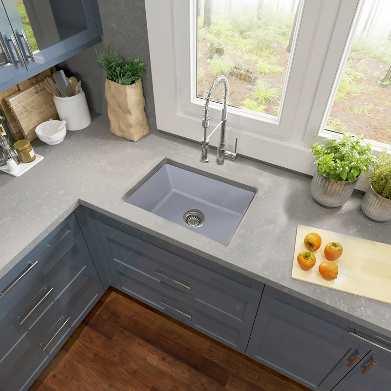 Island 23.5'' L Dual Mount Single Bowl Fireclay Kitchen Sink, Matte Gray