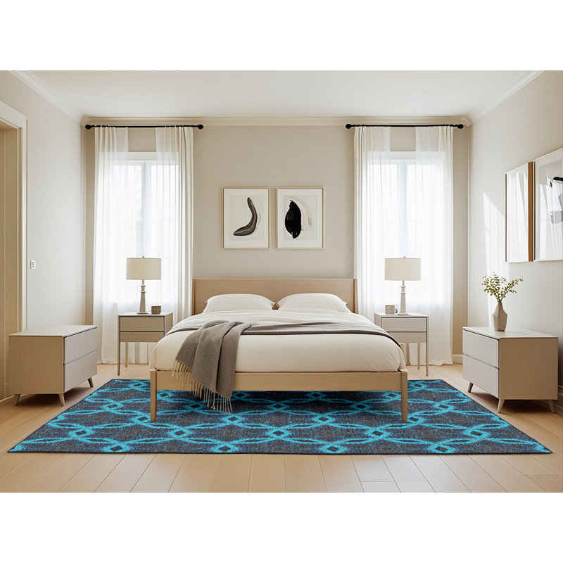 Tapis bleu ciel tissé à la machine, Rectangle 5 pi x 8 pi
