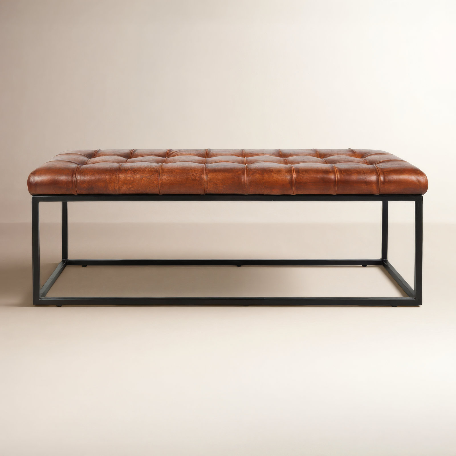 Pearson 50"-55" Genuine Leather Bench, Saddle Top Grain Leather, 17.5" H x 50" W x 17" D