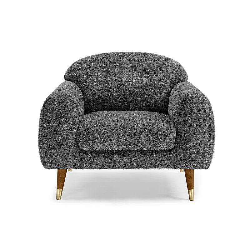 Elishah MINIMORE Modern Style 37.8"W Iris Accent Chair & Armchair with Tufted back, Gray Boucle, Brown