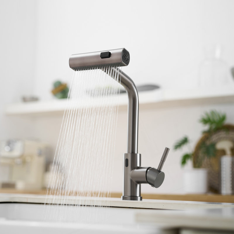 Touchless Kitchen Faucet, Hands Free Automatic Smart Kitchen Faucet, Stainless Steel Touchless Kitchen Faucet, Gun Ash