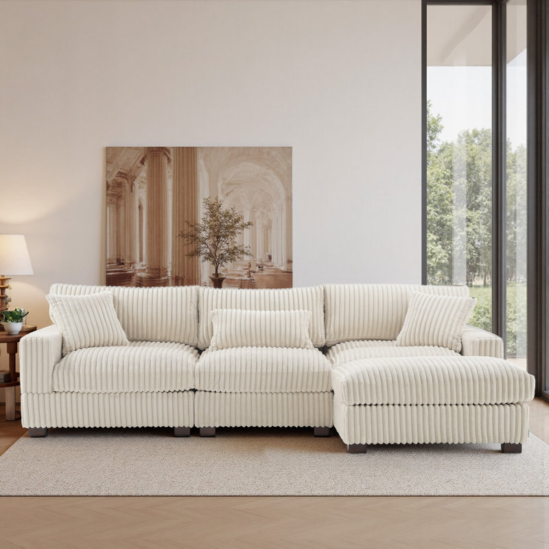 4 Seater Sectional, White Fabric