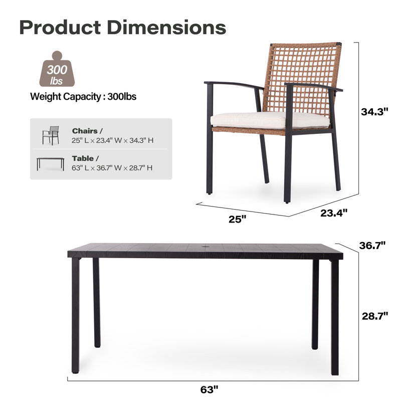 6 - Person Rectangular Iron Dining Set with Cushions