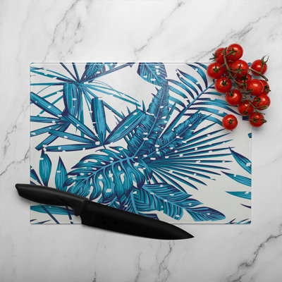 Snow Tropical Leaves Glass Chopping Board