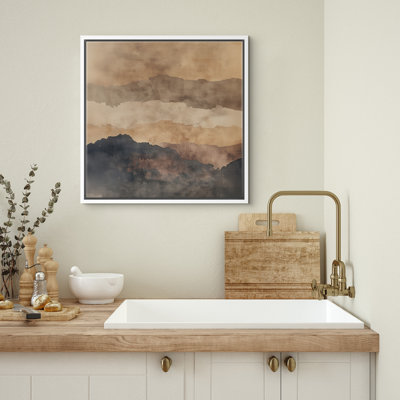 «Neutral Brown Layered Abstract Landscape Wall Decor for Living Room encadrée, reproduction d'art sur toile encadrée dans la chambre principale
