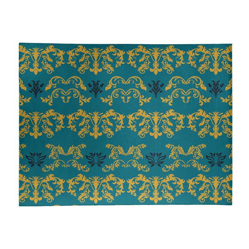 Tapis vert / jaune Damask, Rectangle 9 pi x 12 pi