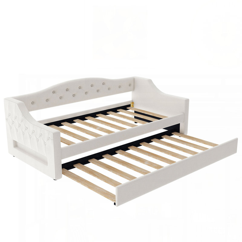 Lit de jour rembourré simple avec ceinture à DEL et couchette, Beige