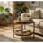 Fij Side End Table With Rattan Shelf, Brass Metal, Brown Wood 26 Inch-129099797