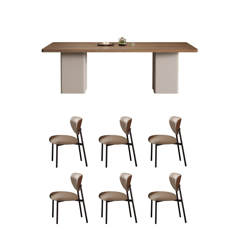 Rectangular wood grain rock plate dining table set, 29.52" H x 31.49" L x 62.99" D