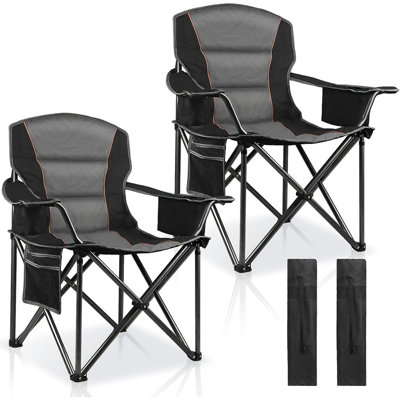 Paquet de 2 chaises de camping surdimensionnées rembourrées pour adultes, support robuste 400 lb, chaise de jardin pliante portable avec porte-gobelet, sac isotherme, poche latérale, parfaite pour un pique-nique extérieur, randonnée (noir)