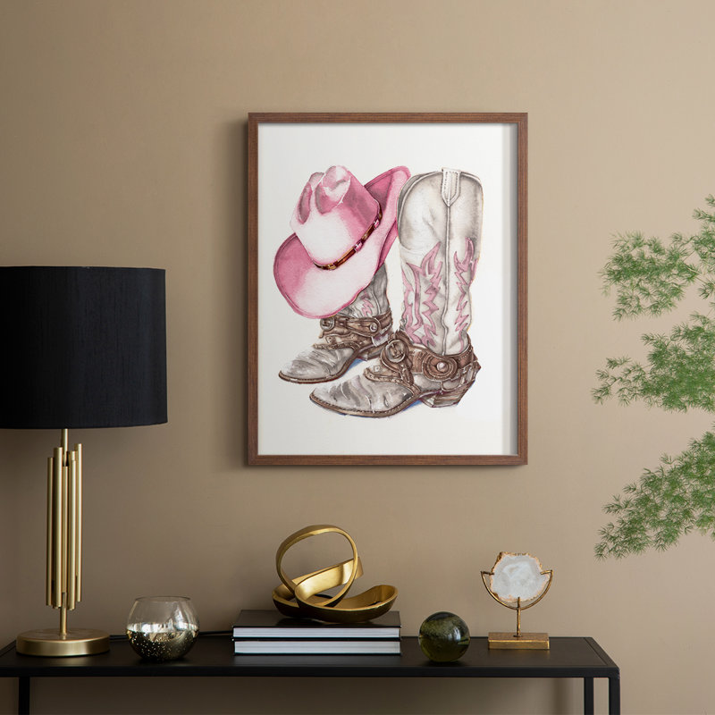«Her Cowboy bottes», reproduction encadrée - bois massif, H 11 po x l 9 po, Noyer