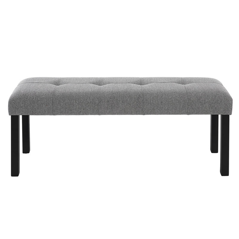 Modern Tufted Linen Dining Bench, Farmhouse Upholstered Entryway Bench With Black Rubber Wood Legs, Versatile For Kitchen, Bedroom, Hallway
