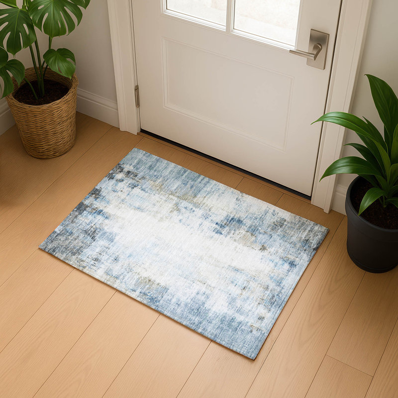 Tapis moderne lavable à la machine de qualité supérieure Mayfield, Bleu, 1 pi 8 po x 2 pi 6 po